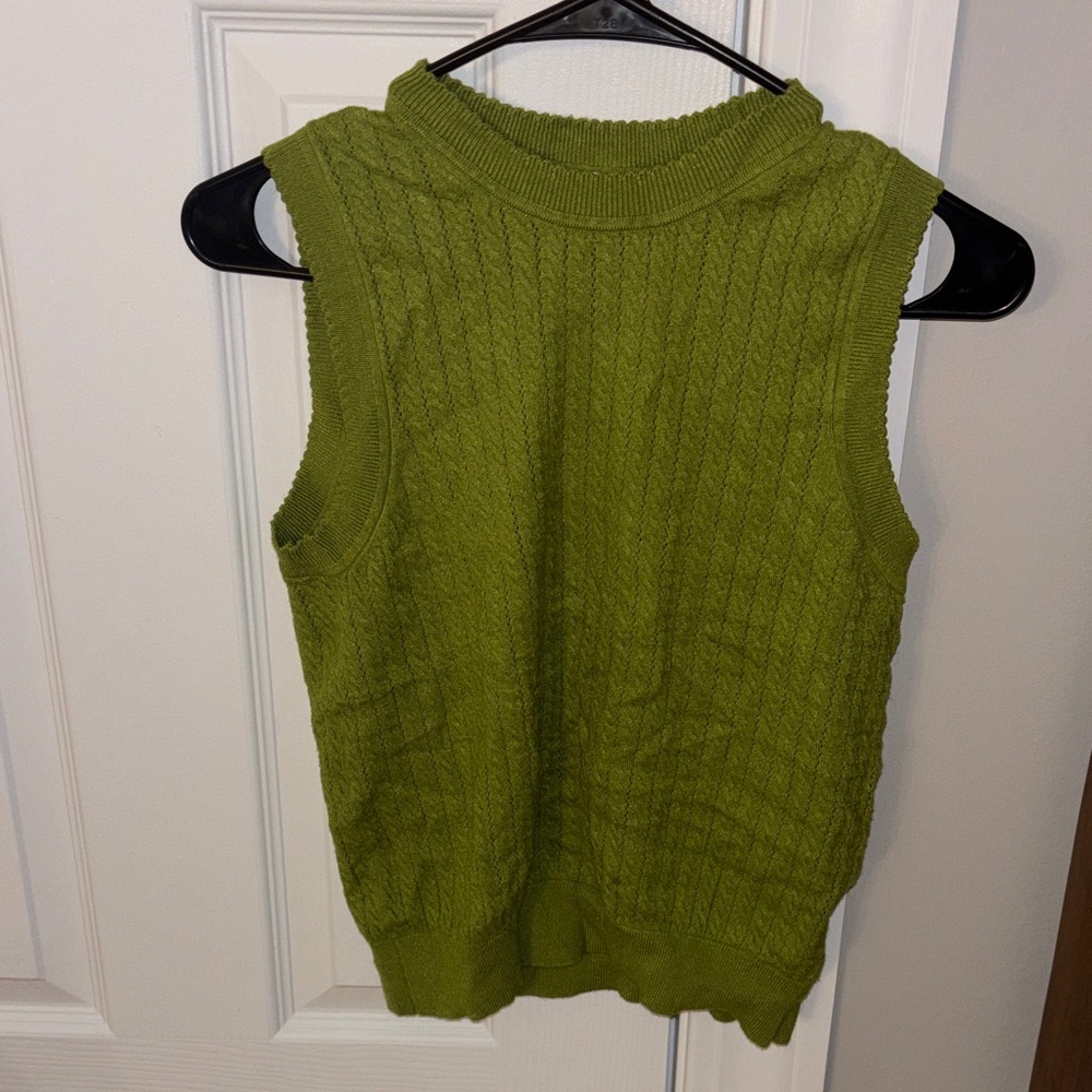 Olive Green Sleeveless Cable Knit Top